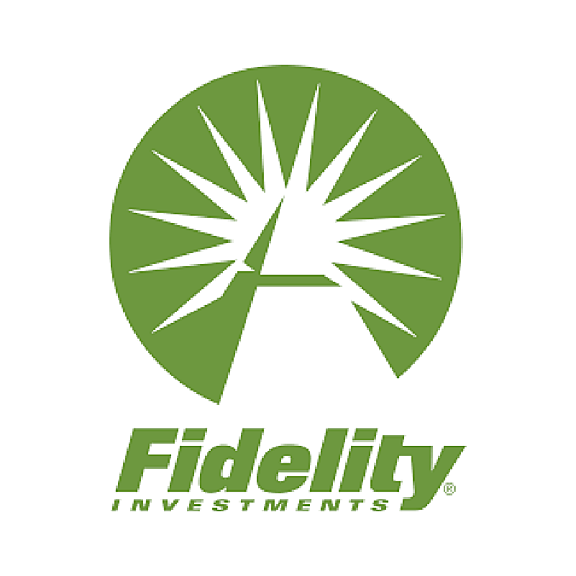 Fidelity Investments logo featuring a green circle with a stylized white pyramid and sunburst design above the words Fidelity INVESTMENTS in bold green text.