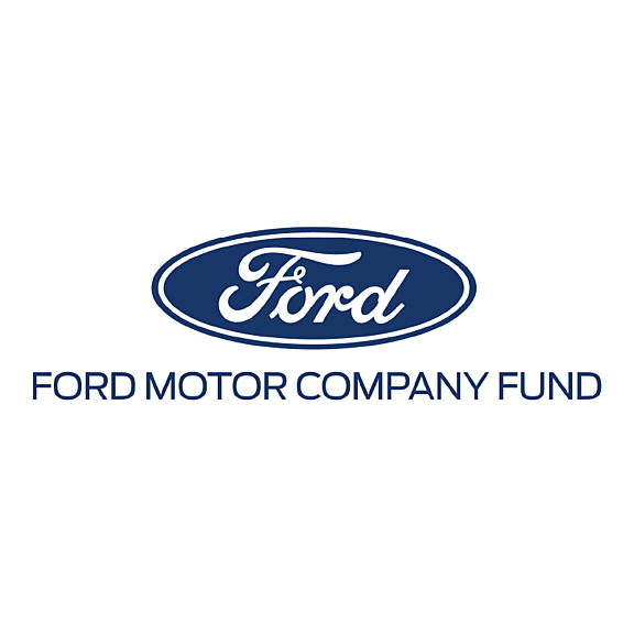 The image shows the Ford Motor Company Fund logo, featuring the classic blue Ford oval emblem above the words FORD MOTOR COMPANY FUND in bold blue uppercase letters on a white background.