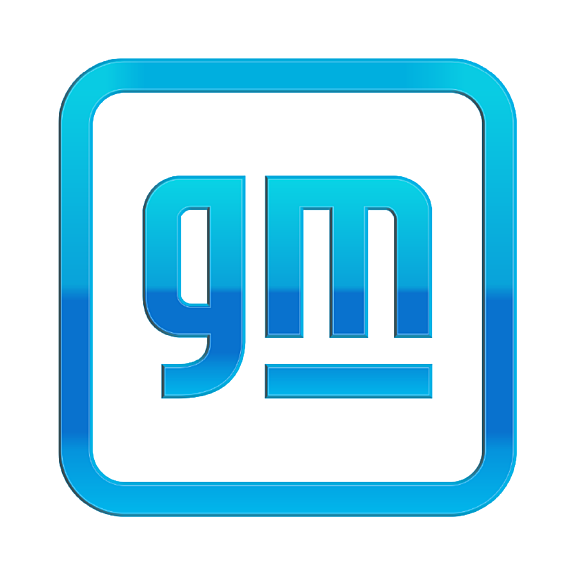 Blue and white General Motors (GM) logo with lowercase gm letters inside a rounded blue square border, featuring a horizontal line beneath the m.