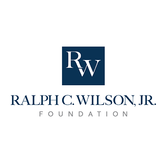 Logo of the Ralph C. Wilson, Jr. Foundation with a dark blue square containing the white letters RW above the foundations name in blue and gray text on a white background.