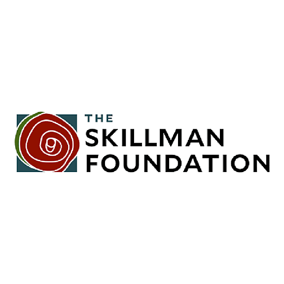 Logo of The Skillman Foundation featuring a stylized red rose on the left and the foundations name in bold black letters to the right on a white background.