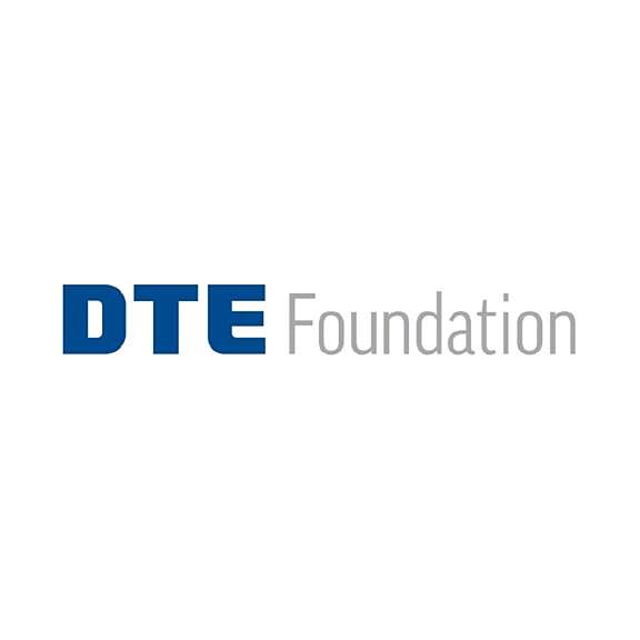 The image features the DTE Foundation logo. DTE is in bold blue capital letters, while Foundation is in light gray, regular font to the right, all on a white background.